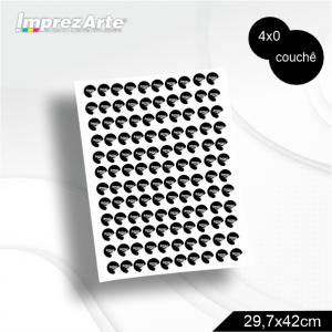 Adesivo PAPEL folha A3 CORTE MENOR 1,5CM Papel adesivo  impressão laser A3 4x0 Só Frente Couchê brilho  Para adesivos com o *mesmo formato de corte*.