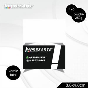 Cartão de visita Só frente Couchê 250g Tam. Final: 8,8x4,8cm 4x0 Verniz Total Frente  