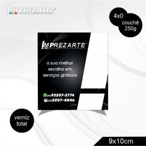 Cartão duplo Couchê 250g 9x10cm aproxi. 4x4 Verniz Total Frente Corte reto 