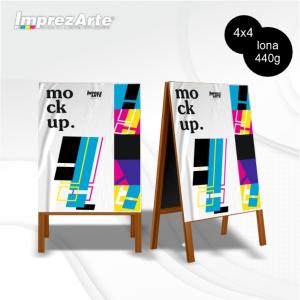 Cavalete Lona 440g Personalizado   Madeira + dobradiças 