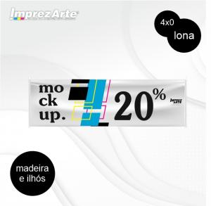Faixa Lona 440g  4x0  Madeira e Ilhós 4 Pontas 